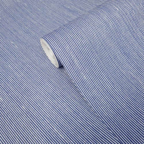 Blue Silver Metallic Modern faux fabric textured vertical stria lines Wallpaper - Picture 7 of 10