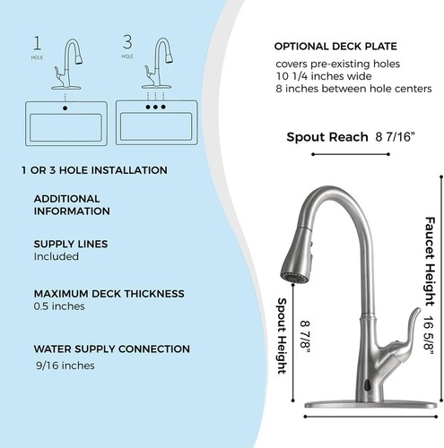 Touch Kitchen Faucet with Touchless Technology, Smart Kitchen Sink Faucet with P - Imagen 3 de 6
