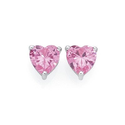 Sterling Silver Crystal Accented Pink Heart Dangle Earrings and a pair of 4mm CZ Stud Earrings Sterling Silver Crystal Accented Pink Heart Dangle Earrings and a pair of 4mm CZ Stud Earrings