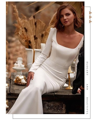 Simple temperament satin fishtail wedding dress - Picture 6 of 12