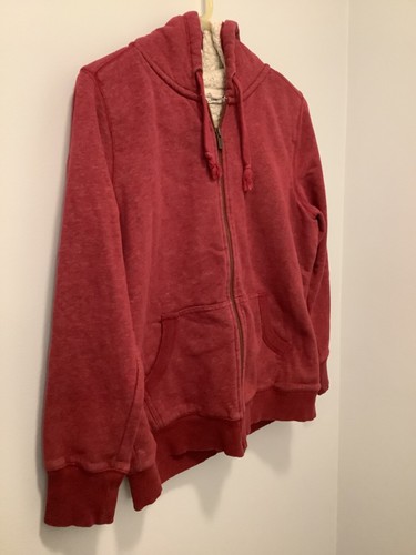 L.L.Bean Sweatshirt Women's Sherpa-Lined Hoodie Marroon Red Medium Full Zip USA - Picture 3 of 8