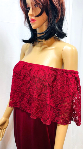 Maternity Long Dress Ruffles Lace Off Shoulder Stretchy Maxi Photography Size XL - Picture 5 of 10