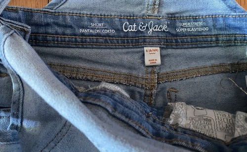 Cat & Jack Denim Shortalls Shorts Eyelet Lace Hem Girls Size Small 6-6X Stretch - Picture 5 of 6