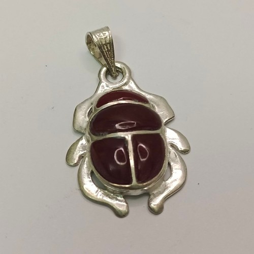 Handmade silver925 scarab pendant with deep red stone, inspired by ancient Egypt - Picture 2 of 8