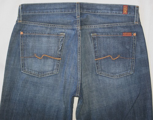 7 For all Mankind Mens Relaxed Jeans Sz 34 X 27 100% Cotton Blue Distressed - Picture 2 of 9