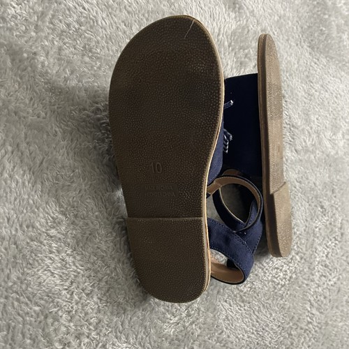 Old Navy Sandals Girls Toddler 10 Navy Blue Gingham Plaid Laced Bow Ankle Strap - Picture 11 of 13
