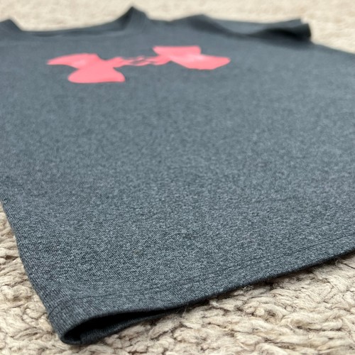 UNDER ARMOUR Heat Gear Dark Gray Logo Graphic Print T-Shirt Girl XS Short-Sleeve - Picture 6 of 12