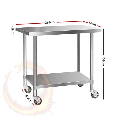 Cefito 430 Stainless Steel Kitchen Benches Work Bench Food Prep Table with Wheel - Picture 2 of 6
