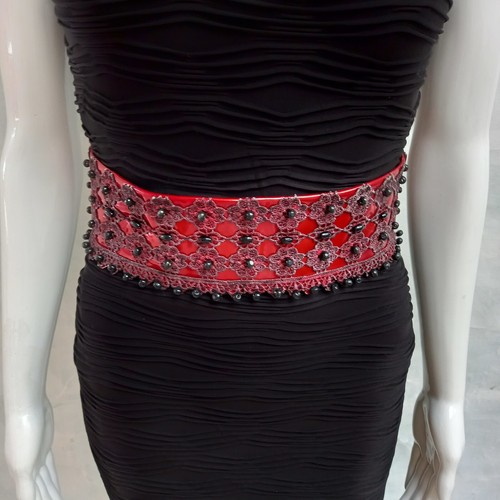 Women Large Belt Dress Top Waist Faux Leather Italian Brand Macrame Fashion Bead - Picture 8 of 24