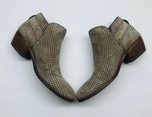 Sam Edelman Sz 6 Paula Perforated Suede Leather Ankle Boots Booties Taupe Women - Foto 5 di 12