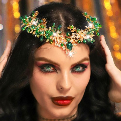 Green Queen Crowns and Tiaras Gold Rhinestone Wedding Headband Prom Costume H... - Picture 4 of 7