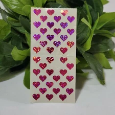 Vintage Sandylion Sticker Prismatic Pink Red Hearts Sparkle Old Back