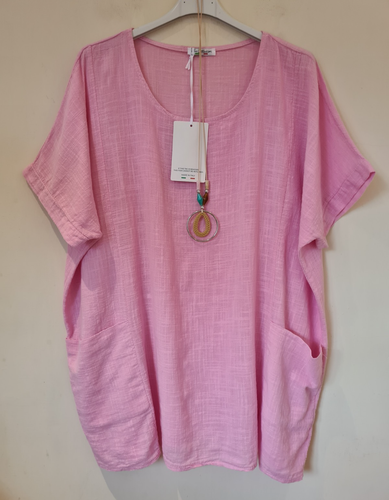 Italienische Lagenlook Baumwolle Tasche Halskette Tunika Top One Size Plus UK 14-22