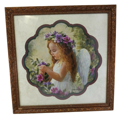 VTG Home Interiors Laurie Snow Hein Signed Print Winged Angel Red Head Girl - Picture 4 of 12