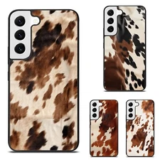 For Samsung Galaxy Z Fold Flip 3 4 5 6 cowhide brown fabric cow Trendy Case