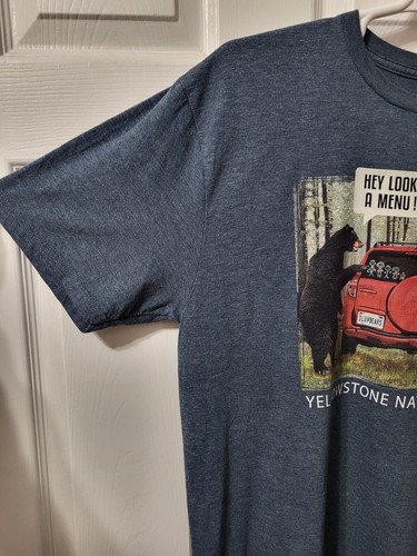 The Duck Co Yellowstone National Park "Hey Look A Menu!" Blue Gray Funny Shirt L - Picture 7 of 12