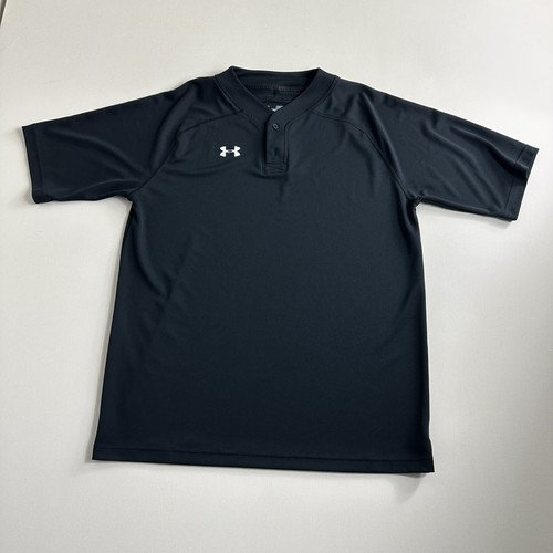 Under Armour UA HeatGear 2-Button Black Baseball Jersey Henley Mens Size Medium