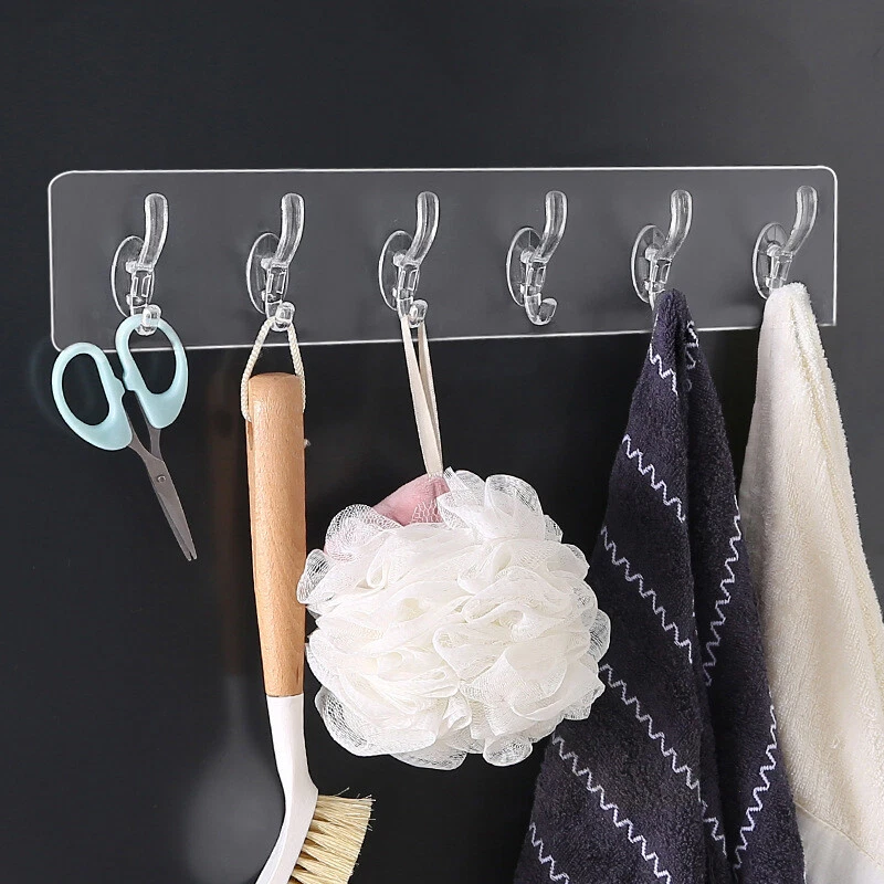 Home Decor Adhesive Sticker Transparent Sticky Hook Wall Hooks Hanger 3 5 6 Rows