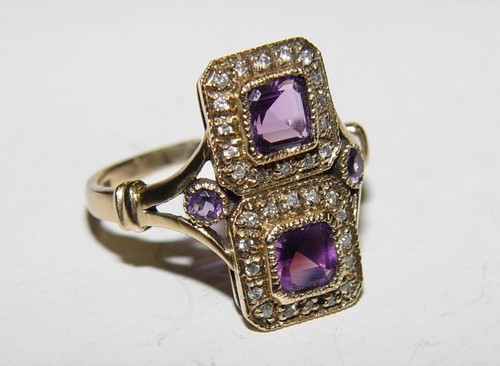 Anillo de filigrana de diamantes y amatista estilo antiguo oro 10K S-7 - Imagen 9 de 18