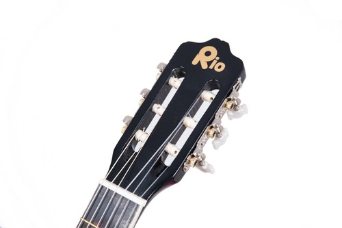 Paquete de guitarra acústica clásica para principiantes Rio 39"" tamaño completo 4/4 negro - Imagen 5 de 6