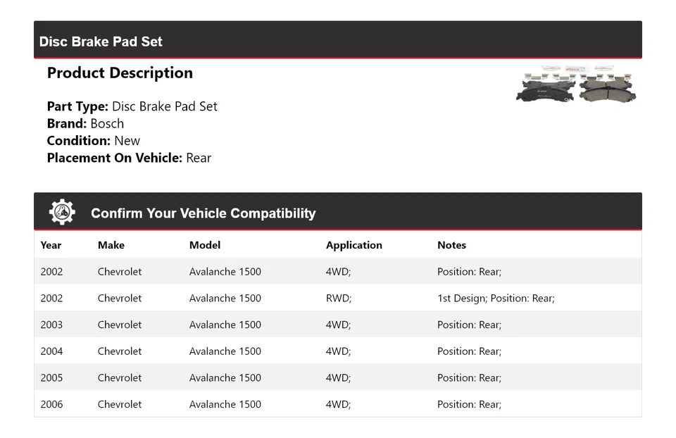 Задние керамические тормозные колодки QuietCast для Chevrolet Avalanche 1500 2002-2006 годов выпуска - Изображение 2 из 4