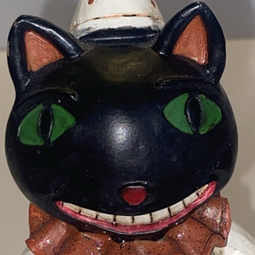 Vintage Look/Stil Harz schwarze Katze Halloween Clown freches grinsendes Lächeln 6 Zoll - Bild 9 von 11
