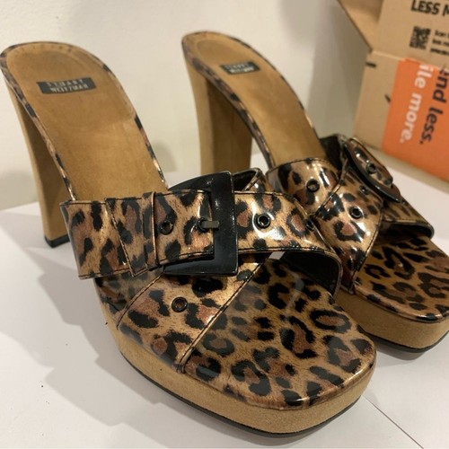 90s Stuart Weitzman 8 Platform Block Heel Leopard Cheetah Animal Print Heels - Picture 10 of 10