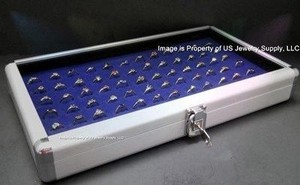 Locking Aluminum Glass Top Jewelry black 72 Ring Display Storage boxes Case