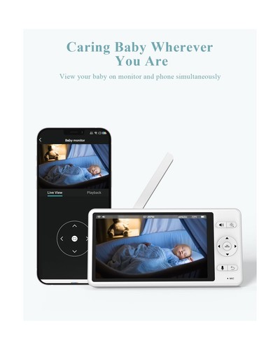 WUUK Video Baby Monitor, 5.5'' Baby Monitor with 360 PTZ Color Display with 1... - Picture 4 of 7