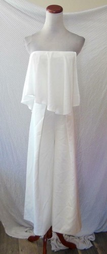 NEW Few Moda NY OFF-WHITE Strapless DRAPED Wedding BRIDAL Wide Leg JUMPSUIT XS - Picture 2 of 8