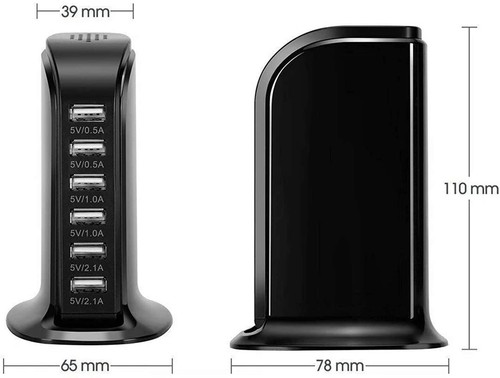 Chargeur USB Multiple 30W Multi-Port USB Charging Station 6-Port USB Power Ch... - Photo 8 sur 8