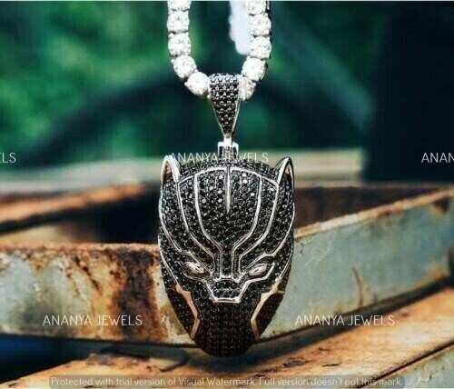 Men's Black Panther Pendant 3.00 CT Lab-Created Black Spinel 925 Sterling Silver - Picture 1 of 5