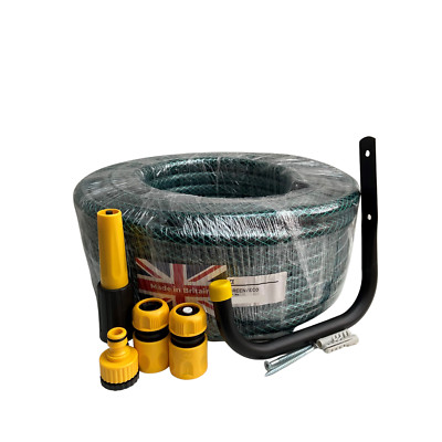 Neu 25 Meter Garten Schlauch + 5 Hozelock Kompatibel Anschlüsse + Wandhaken -