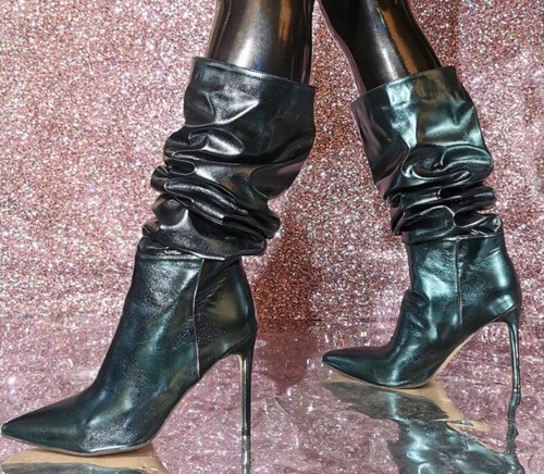 Womens Fashion Winter Pointy Toe Slouchy Ruched Mid Calf Boots Sexy High Heels - Bild 1 von 5