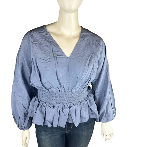 Nueva Blusa Eloquii Mujer Talla 22 Cintura Ajustada Azul Abullonada Manga Larga Nueva con Etiquetas - Imagen 8 de 10