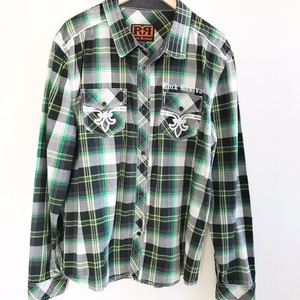 Rock-Revival-Plaid-Mens-The-Buckle-Green-Black-Button-Dress-Shirt-XXL-2XL