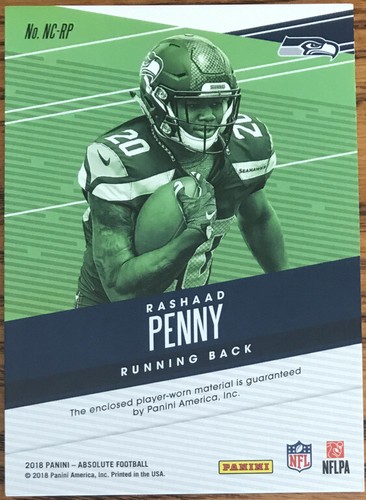 2018 Absolute Newcomers Jerseys Rashaad Penny NC-RP Seattle Seahawks - Picture 2 of 2