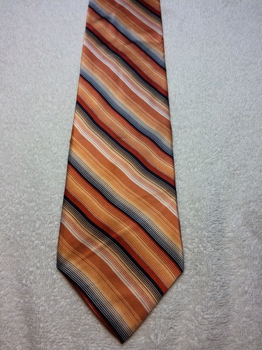 STAFFORD MENS TIE 3.75 X 57 ORANGE WITH GRAY WHITE RED STRIPE - Picture 2 of 4