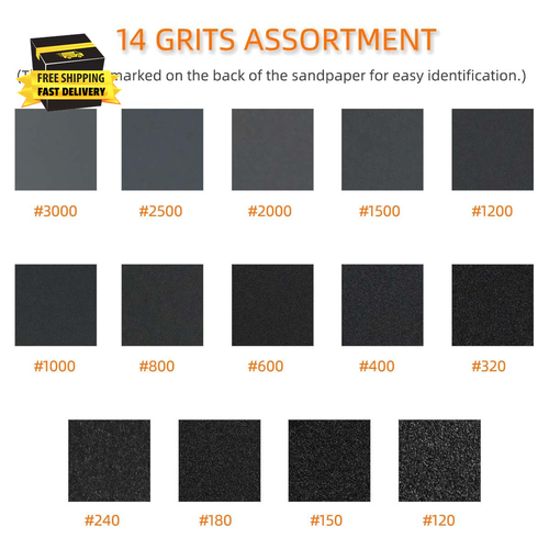 28 Sheets Wet and Dry Sandpaper for Metal Sanding 120 to 3000 Assorted Grit Sand - Picture 4 of 7