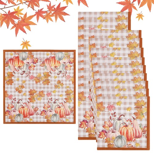 Fall Thanksgiving Napkins Autumn Paper Napkins Pumpkin Maple Leaves Napkins - Picture 6 of 12