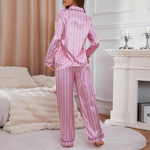Women's Satin Pyjamas Ladies PJs Silk Long Sleeve Soft Sleepwear Nightwear Set - Bild 88 von 92