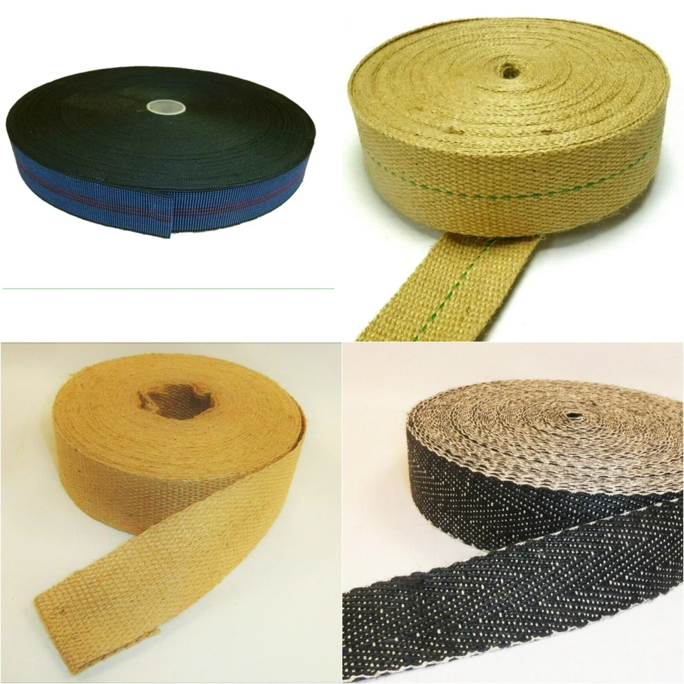 UPHOLSTERY WEBBING for chairs sofas settees Black & White Jute Elastic 50mm 70mm