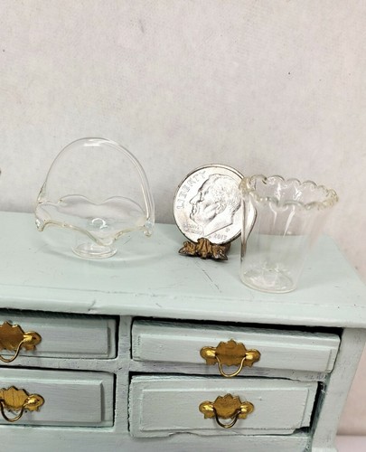 Vintage Miniature Fine GLASS Basket & Bucket/Vase Lot Dollhouse Miniature 1" - Imagen 4 de 4