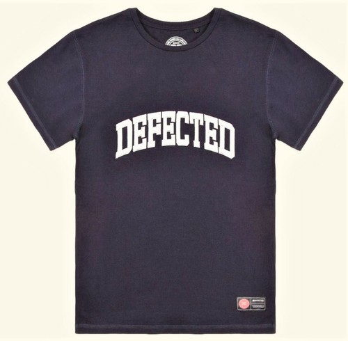 DEFECTED Records 'Embroidered Varsity' House Music EDM T-Shirt M Navy/Grey *NWT* - Afbeelding 1 van 14