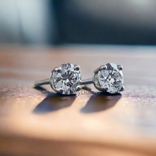 5 MM Round Brilliant Cut Earrings Colorless Moissanite Stud Earring for Her FD23 - Picture 2 of 10