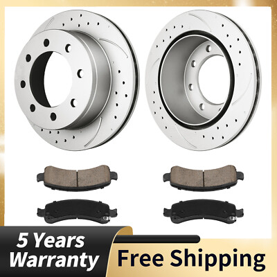 For Chevrolet Express 3500 GMC Savana 3500 Rear Drilled Disc Rotors & Brake Pads