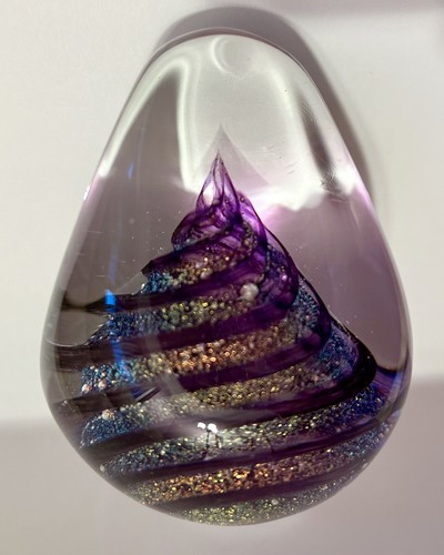 GES 1993 Art Glass Iridescent SPIRAL Purple PAPERWEIGHT Studio 3.5” Vintage - Picture 4 of 7