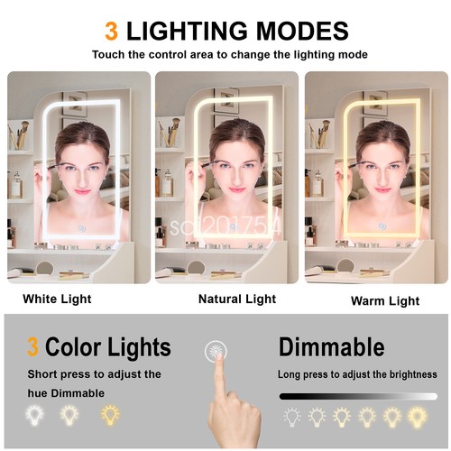 Vanity Desk Set LED Lights White Modern Vanity Bedroom Dresser with Drawers - Picture 3 of 10