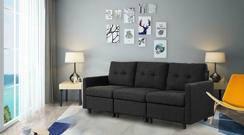 DAZONE Modern Modular Sectional Sofa Set L-Shaped Linen Fabric Couch w/Ottoman - Picture 27 of 27