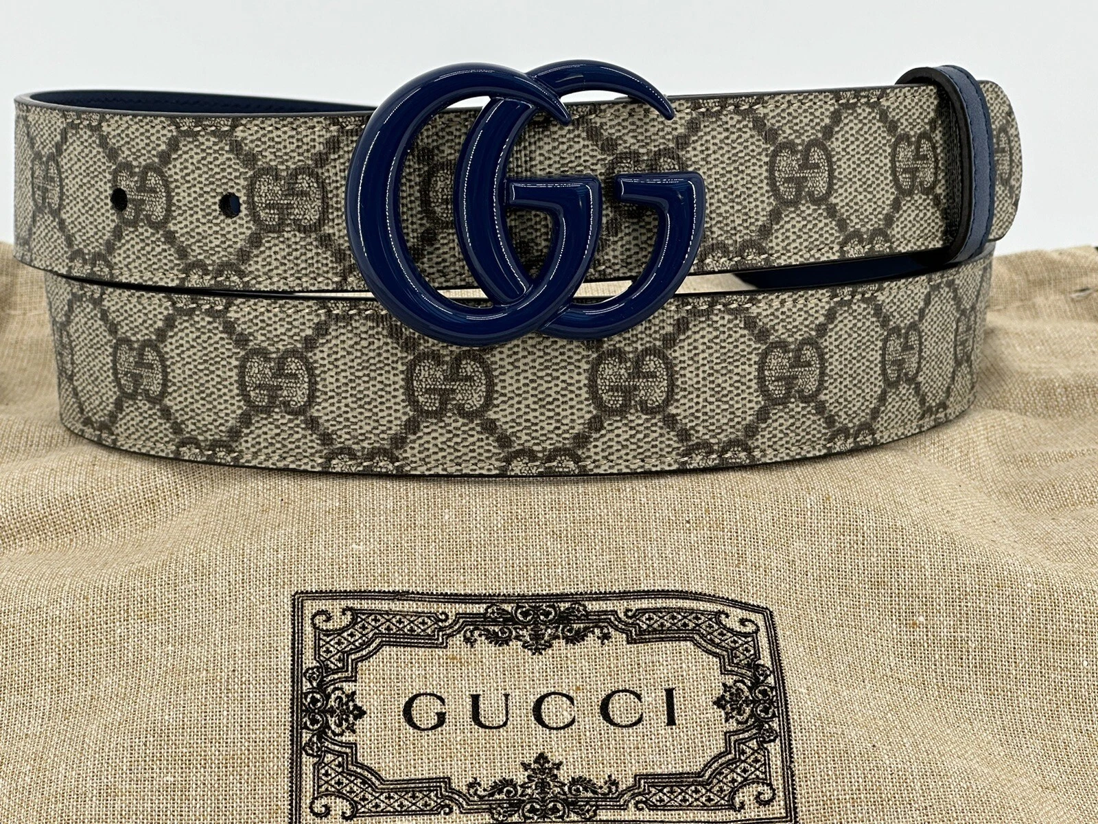 Ceinture femme neuve luxe originale GUCCI Marmont  414516  taille   110 cm / marron bleu